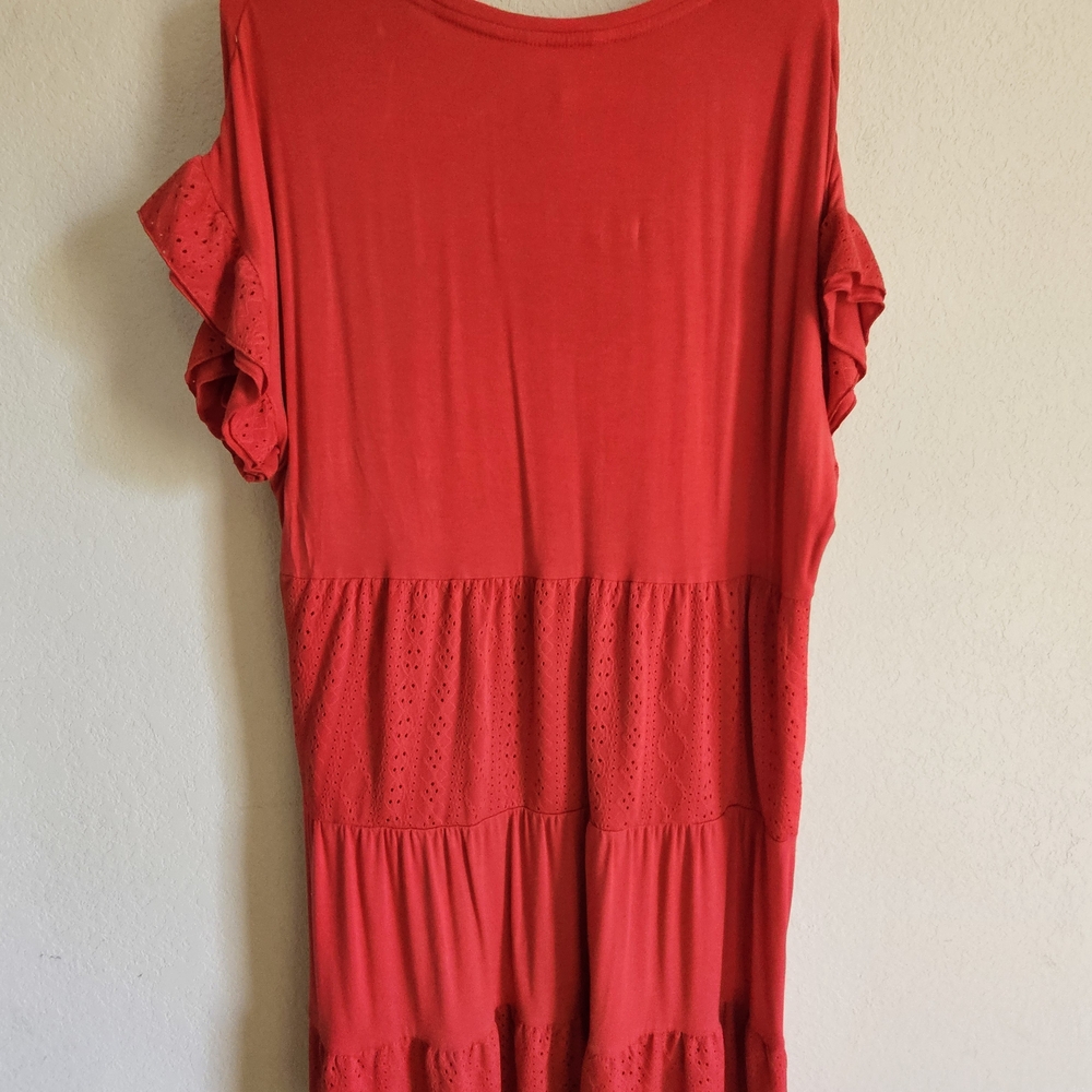 Red Ruffle Sleeve Dress - Picture 3 of 4